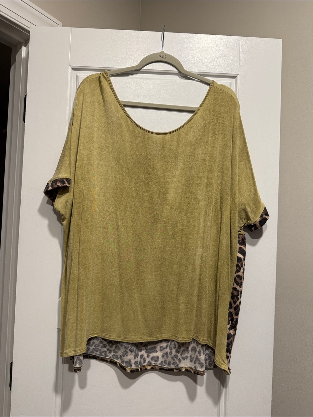 Chic Soul Mustard Short Sleeve Tunic with Leopard Trim